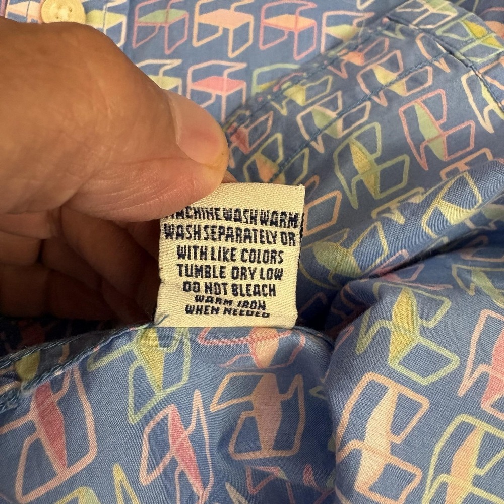 Robert Graham Geometric Shirt Mens L Blue Cotton Short Sleeve Button-Up Casual - Picture 9 of 9